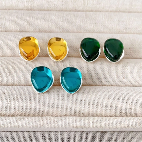Pendientes De Botón Gota Vidrio Coloreado Latón Con Poste De Plata De Ley 925 Simple Elegante Moda Mujeres