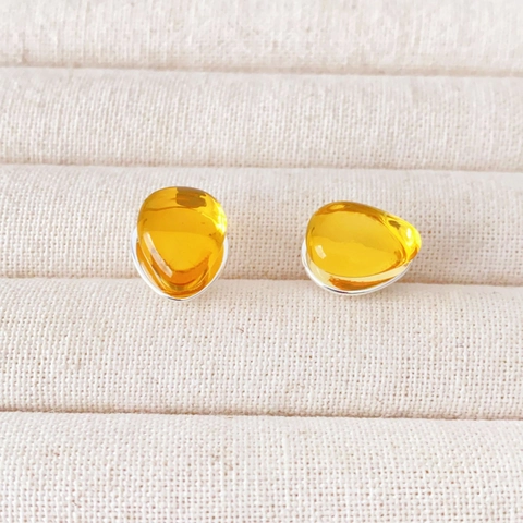 Pendientes De Botón Gota Vidrio Coloreado Latón Con Poste De Plata De Ley 925 Simple Elegante Moda Mujeres