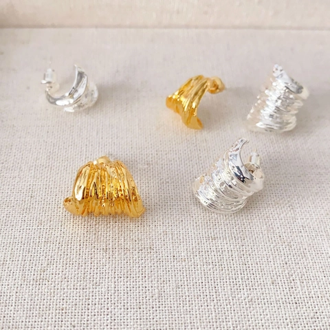 Irregular Wrinkled Stud Earrings Copper With 925 Sterling Silver Earring Post Lava Texture Geometric For Women Modern Style