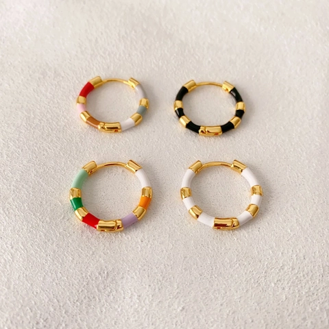 Mode Emaille Huggie Ohrringe Vergoldetes Messing Hoop Ohrringe Minimalistische Geometrische Herz Klee Schnalle Damen Schmuck