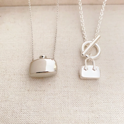 Minimalist Pendant Necklace Copper Plated Mini Handbag Perfume Bottle OT Clasp Fashion Jewelry For Women