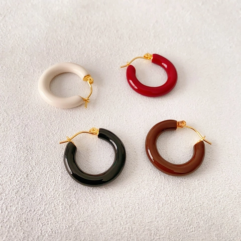 Pendientes de Aro de Latón Esmaltado Chapado en Oro de 18K de Moda Pendientes Minimalistas Redondos Goteo de Aceite Color Sólido para Mujer Joyería Regalo