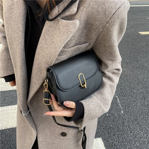 Damen Vintage Kunstleder Umhängetasche Minimalistische Kleine Quadratische Crossbody Tasche Mit Goldenem Metallschloss Schlichter Alltag