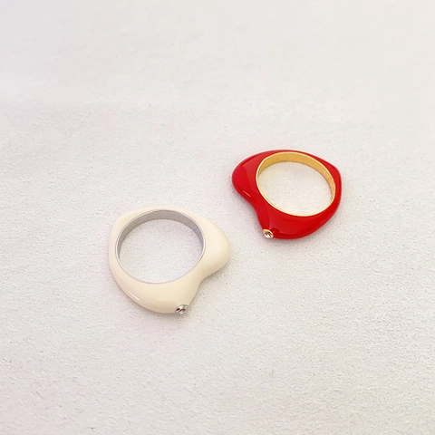 Minimalist Heart Enamel Rings Copper 18K Gold Plated Zircon Inlaid Geometric Fashion Jewelry For Women Couples