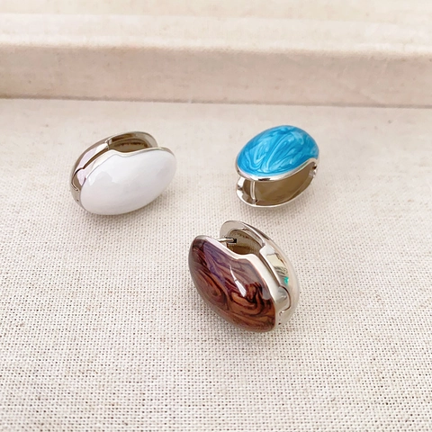 Minimalist Oval Bean Hoop Earrings Copper Enamel Geometric Vintage Smooth Drip Oil Commute Jewelry For Women