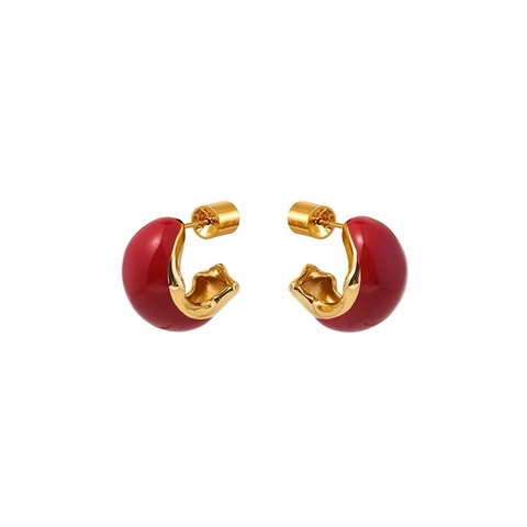 Orecchini A Lobo A Forma Di C In Smalto Rosso Con Perno In Argento Sterling 925 Ottone Placcato Oro Vintage Elegante Per Donna