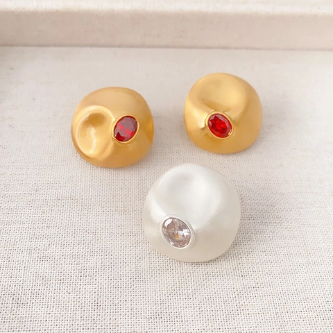 Vintage French Irregular Brushed Brass Earrings And Ring With 925 Sterling Silver Earring Post Zircon For Women