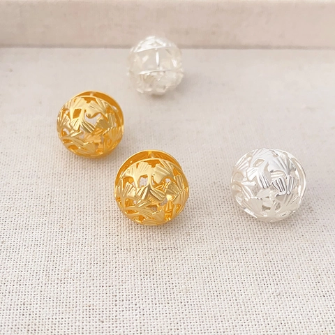 Hohlkugel Ohrringe Messing Vergoldet Ginkgo Blatt Muster Vintage Minimalistischer Schmuck Für Frauen