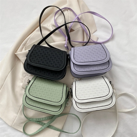 Women Vintage Woven Pattern Saddle Bag PU Leather Crossbody Shoulder Bag Small Square Flap Bag Minimalist Purse
