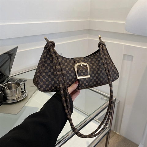 Retro Monogramm Baguette Achseltasche PU Leder Schultertasche Mit Goldener Schnalle Für Damen Elegant Vintage