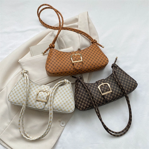 Retro Monogramm Baguette Achseltasche PU Leder Schultertasche Mit Goldener Schnalle Für Damen Elegant Vintage