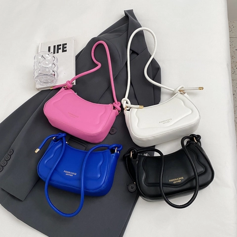 Damen Unterarm Schultertasche PU Leder Gesteppt Wellenmuster Geknoteter Riemen Halbmond Hobo Tasche Nische Trendig