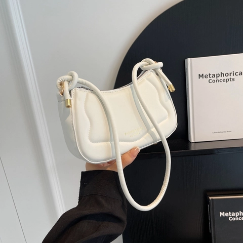 Damen Unterarm Schultertasche PU Leder Gesteppt Wellenmuster Geknoteter Riemen Halbmond Hobo Tasche Nische Trendig