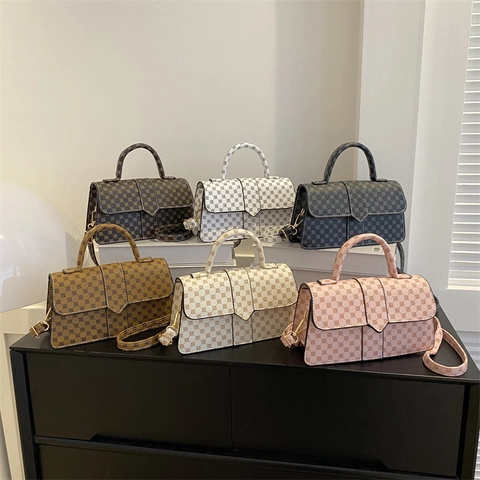 Dames Vintage Monogram PU Leer Kleine Vierkante Tas Mode Flap Schoudertas Crossbodytas Handtas Met Handvat Voor Dagelijks Woon-Werkverkeer Kantoor