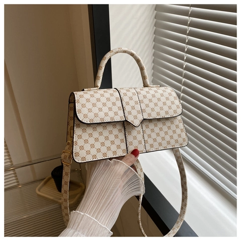 Dames Vintage Monogram PU Leer Kleine Vierkante Tas Mode Flap Schoudertas Crossbodytas Handtas Met Handvat Voor Dagelijks Woon-Werkverkeer Kantoor