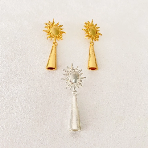 Sonnenblume Quaste Tropfenohrringe Mit 925 Sterling Silber Ohrstecker Kupfer 18K Vergoldet Französisch Vintage Stil