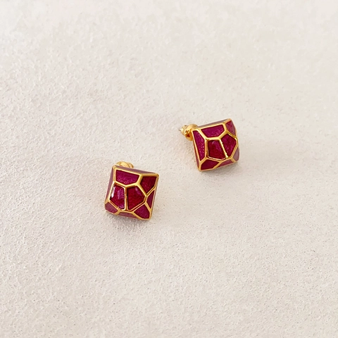 Orecchini A Lobo Quadrati Geometrici Smalto Griglia Colorata Gioielli In Rame Con Perno In Argento Sterling 925
