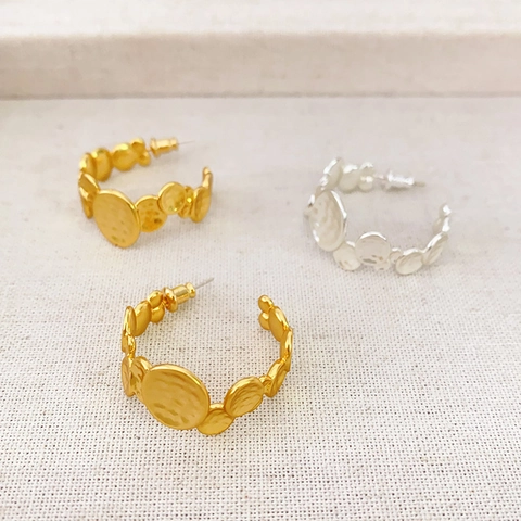 Hammered C Shape Hoop Earrings For Women With 925 Sterling Silver Earring Post Retro Irregular Copper Circle Spliced