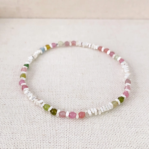Bracciale Di Perline Di Tormalina Colorata Con Distanziatori In Rame Cordino Elastico Per Donna Gioielli Di Moda Minimalisti