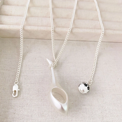 Minimalist Perfume Bottle Pendant Necklace With Floral Ceramic Bead Long Chain Silver Plated Brass For Women