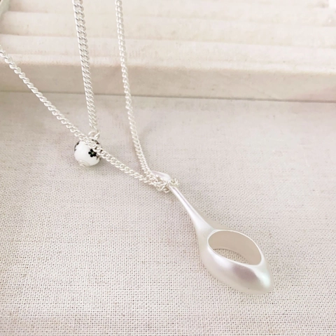 Minimalist Perfume Bottle Pendant Necklace With Floral Ceramic Bead Long Chain Silver Plated Brass For Women
