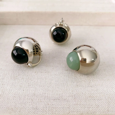 Pendientes De Aro De Cobre Con Incrustaciones De Ágata Hemisferio Diseño De Nicho De Alta Gama Para Mujeres