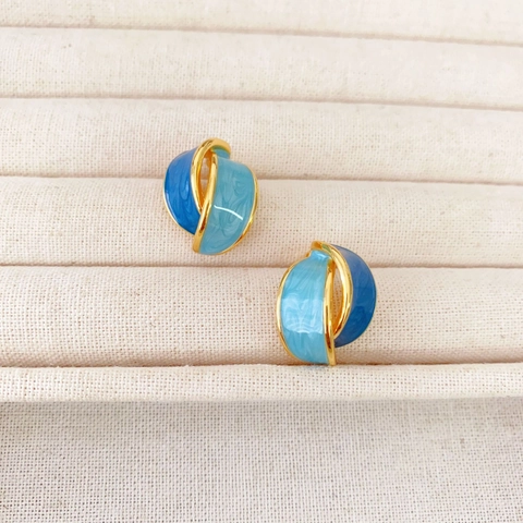 Retro Geometrische Kruisende Oorknoppen Blauw Emaille Koper Verguld Met 925 Sterling Zilveren Oorbellen Sluiting