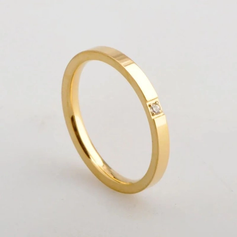 Minimalist Stainless Steel Single Zirconia Ring For Women Thin Band Gold Rose Gold Silver Korean Style Jewelry Ring Gift