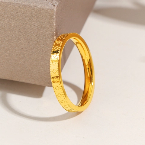 Titanium Stalen Klavertje Vier Ring Verguld Caleidoscoop Patroon Milgrain Rand Luxe Sieraden Voor Vrouwen Vriendin
