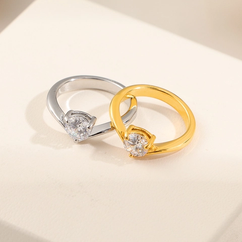 Luxury V Shape Titanium Steel Zirconia Solitaire Ring For Women Minimalist Elegant Gold Silver Plated Jewelry Band Gift