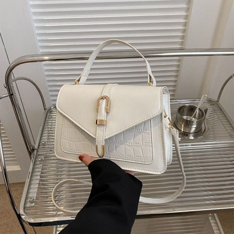 Trendy Crocodile Pattern PU Leather Small Square Bag For Women Vintage Texture Shoulder Crossbody Handbag With Golden Buckle