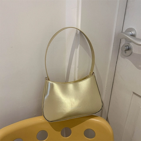 Bolso de Hombro de Axila de Cuero PU Metálico para Mujer Minimalista Brillante Bolso Hobo Pequeño Estilo Y2K Moda