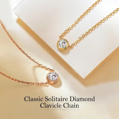 Collar Con Colgante De Solitario Minimalista Acero De Titanio Circonita De Corte Redondo Engaste En Bisel Chapado En Oro De 18K