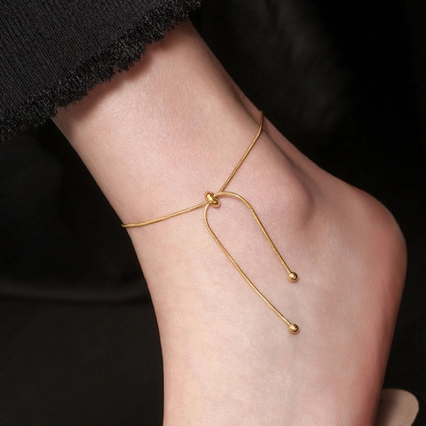 Vintage Adjustable Titanium Steel Snake Chain Anklet For Women Minimalist Sexy Foot Jewelry