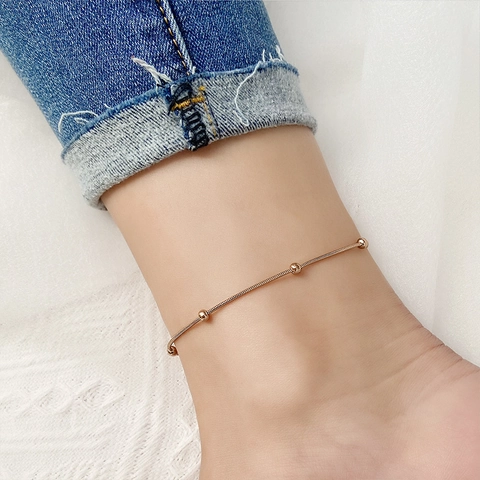 Cavigliera Minimalista Acciaio Al Titanio Catena Serpente Perline Gioiello Da Piede Regolabile Elegante Da Donna