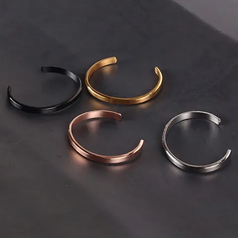 Minimalist Open Cuff Bangle Bracelet Titanium Stainless Steel Adjustable C Shape Mirror Polish Matte Finish Fashion Jewelry