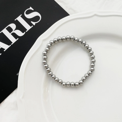 Minimalist Stainless Steel Beaded Bracelet For Men Women High Polished Ball Hip Hop Punk Elastic Cord Jewelry Gift