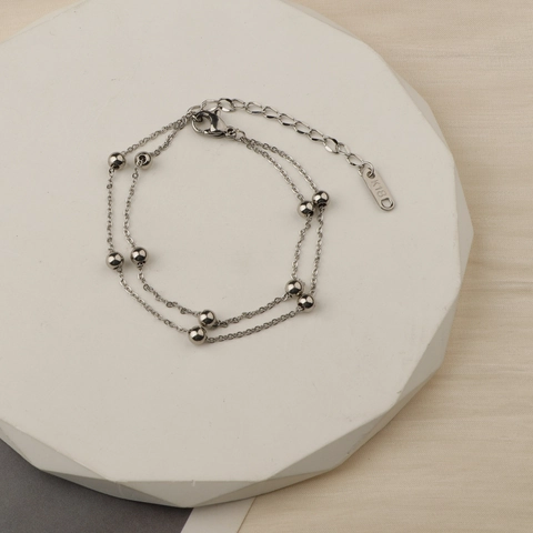 Pulsera De Cuentas En Capas Acero Inoxidable Chapado En Oro 18K Estilo Coreano Minimalista Para Mujeres