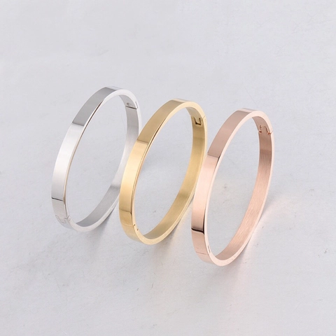Bracciale Rigido Ovale In Acciaio Inossidabile Lucido Minimalista Con Chiusura A Cerniera Per Uomo E Donna