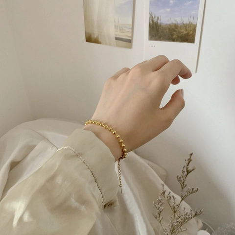 Bracciale E Cavigliera Con Perline Tonde Acciaio Al Titanio Piccola Catena A Sfere Gioielli Regolabili Da Donna