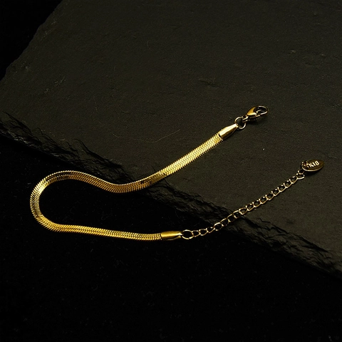 Flat Herringbone Snake Chain Anklet Bracelet Stainless Steel 18K Gold Plated Adjustable Minimalist Jewelry For Women