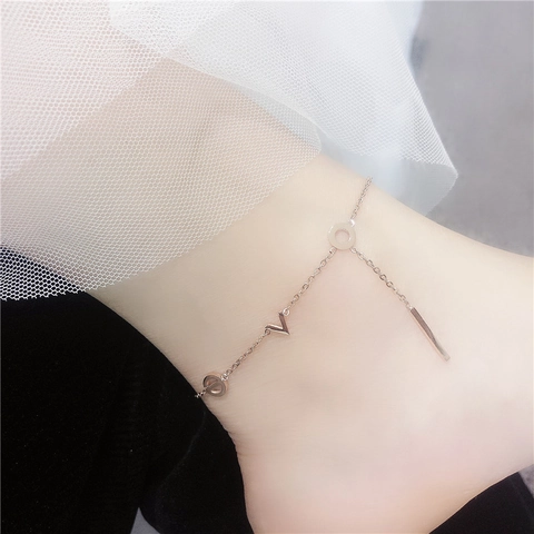 Minimalist LOVE Letter Anklet Titanium Steel 18K Gold Plated Vertical Bar Pendant Elegant Jewelry For Women