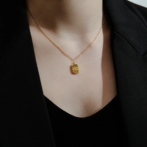 Edelstahl Rechteck Anhänger Halskette Mit Where Is Love Gravur Asymmetrische Büroklammer Kette Für Damen Minimalistisch