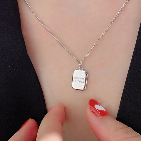 Edelstahl Rechteck Anhänger Halskette Mit Where Is Love Gravur Asymmetrische Büroklammer Kette Für Damen Minimalistisch