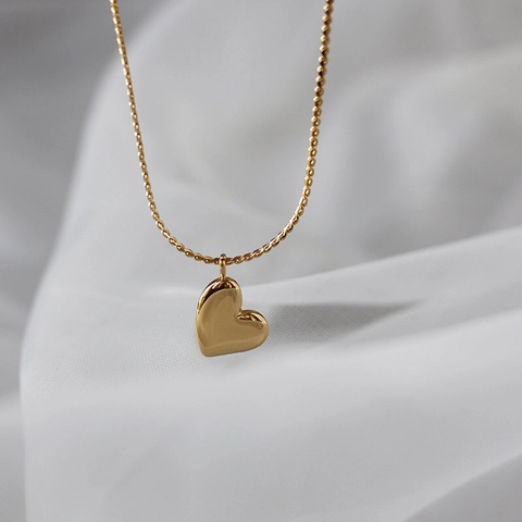 Heart Pendant Necklace Titanium Steel Mirror Polished Gold Color Minimalist Elegant Jewelry For Women