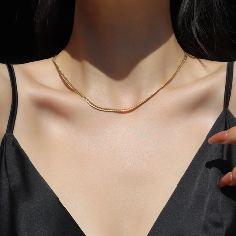Collana A Catena Di Serpente Piatta Minimalista In Acciaio Inossidabile Design A Spina Di Pesce Per Donna Uso Quotidiano Tono Oro Regolabile