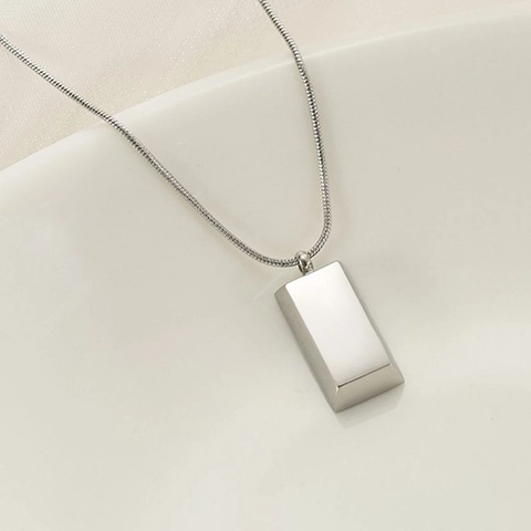 Collana Con Pendente A Barra Rettangolare Minimalista Acciaio Al Titanio Lucido Catena A Serpente Gioielli Regalo Donna Uomo
