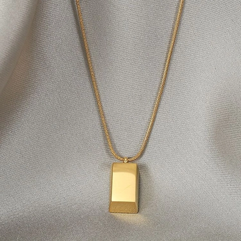 Collana Con Pendente A Barra Rettangolare Minimalista Acciaio Al Titanio Lucido Catena A Serpente Gioielli Regalo Donna Uomo