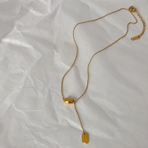 Titanstahl Halskette Mit Bohnenperle Und Lucky Anhänger Y-Form Lariat Quaste Minimalistischer Schmuck Für Damen