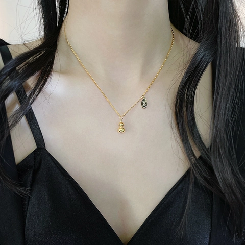 Gourd Pendant Necklace Titanium Steel 18k Gold Plated Asymmetric Splicing Chain Lucky Tag Clavicle Jewelry For Women